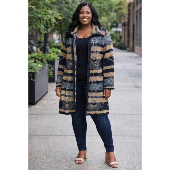 Cable & Gauge Size XL Open Front Cardigan Black Brown Textured Bohemian Knit - Picture 10 of 10